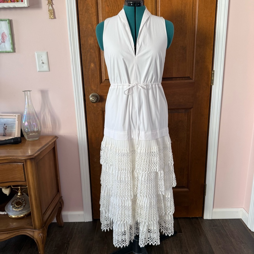 Alexis White Sleeveless V-Neck Tiered Lace Midi Dress - Picture 2 of 6